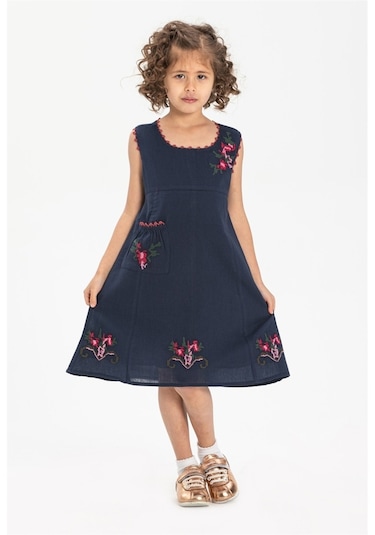 Burçak Şile Bezi Kız Çocuk Elbise Lacivert Lcvt