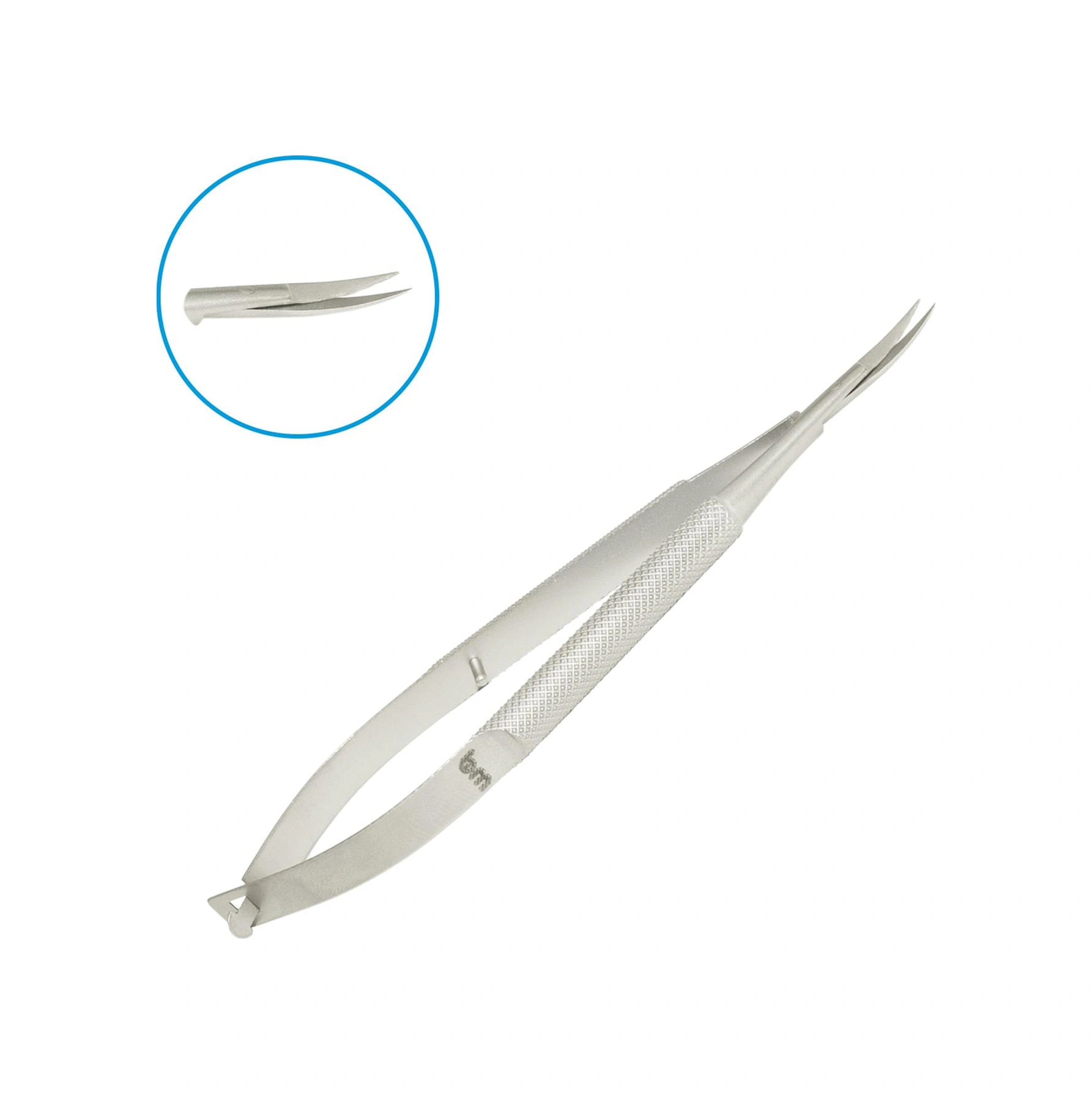 Barışhan Medikal Cerrahi Castroviejo Yaylı Makas 4 İnç Eğri Uçlu Avuç İçi Yuvarlak Sap Çelik Gri Eğitim Materyali Çok Renkli