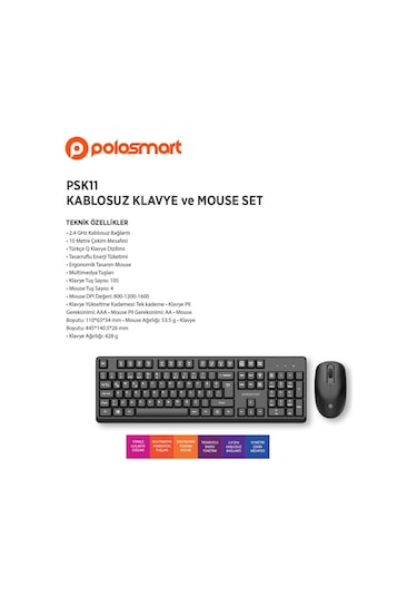 Polosmart PSK11 Kablosuz Q Klavye Mouse Set
