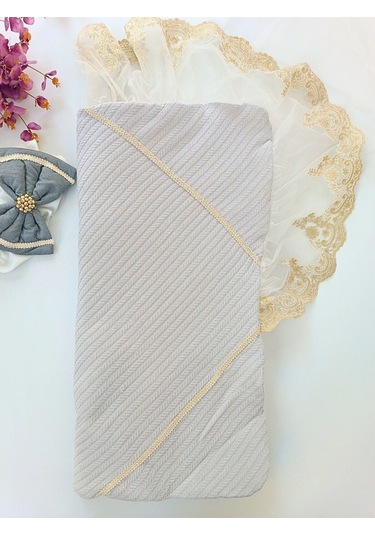 Pembe Triko Örgü Kız Bebek Batttaniyesi Kundağı Kalın Dantelli Yenidoğan Hastane Çıkışı Hediyelik Gri