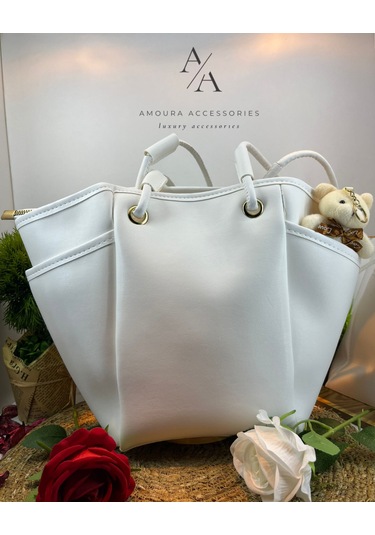 Amoura Moura Accessories Lüks Tasarım Bayan Omuz Ve Kol Çantası Beyaz