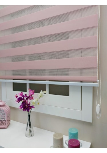 Pembe Bambu Zebra Stor Perde Altı Düz