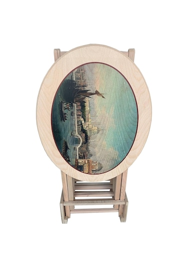 Oval Çanta Zigon Sehpa 4'Lü Resimli-Boyasız(Hâm)Tamamı Ahşap