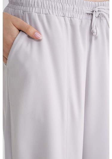 4307 Kadın Beli Lastikli Parçalı Şalvar Pantolon Gri Gri