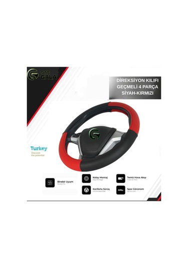 Direksiyon Kılıfı Geçmeli 4 Parça Siyah-kırmızı Siyah - Kırmızı