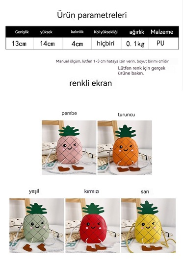 Sevimli Ananaslı Çocuk Çapraz Askılı Çanta-yeşil Yeşil