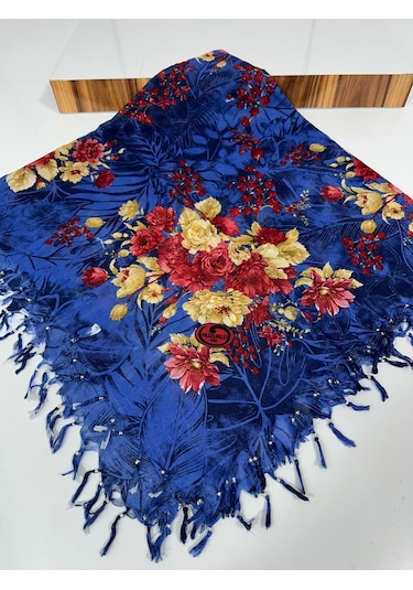 Sökme Boncuklu Pamuk Yazma - 05650 Saks Mavisi