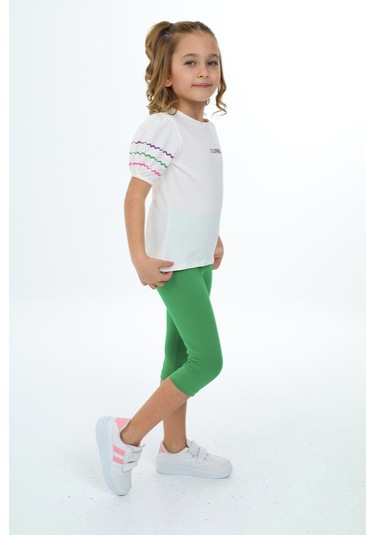 Toontoy Kız Çocuk Nakışlı Kaprili Takım Ekru
