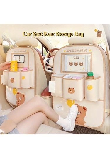 Dashanshop Balon Ayı Türevli Tablet Tutuculu Ve Sakluz Cepli Pu Deri Koltuk Koruyucu