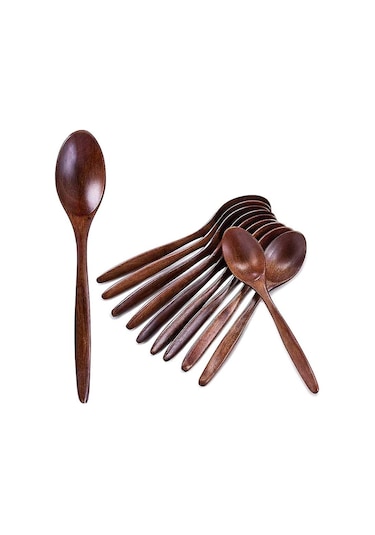 Doğal Ahşap Çorba Kaşıkları 10'lu Paket Uzun Saplı B