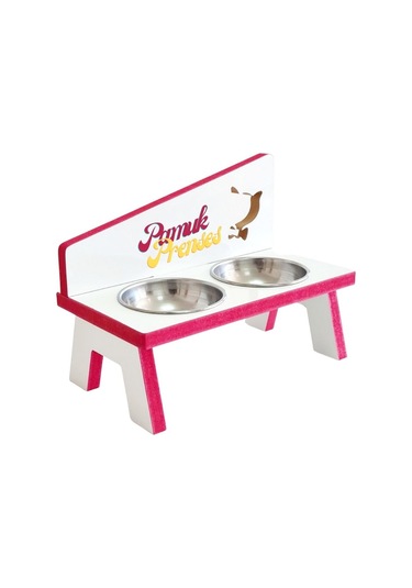 LİVA AHŞAP Kedi Ve Köpek Mama Ve Su Kabı - 2'li Çelik