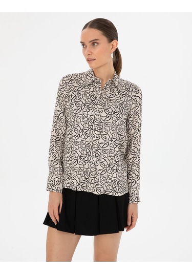 Pierre Cardin Kadın Kum Gömlek Desenli 50318227-vr085 Kum