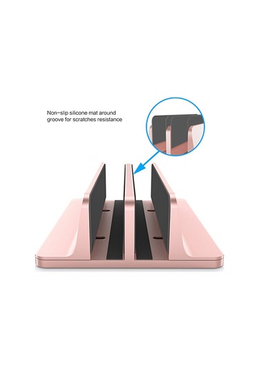 Yaozixa Alüminyum Çift Slotlu Dikey Laptop Tutucu - Genişlik Ayarlanabilir Masaüstü Organizatör - Çizik Korumalı Kitap/notebook Stantı Gri