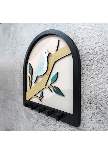 Ağaç Dalında Kuş Katmanlı Tasarım Duvar Askılık Anahtarlık Duvar Dekoru