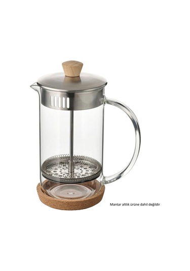 French Press Çay Kahve Demleme Paslanmaz Çelik & Cam & Bambu 1 Litre Gri