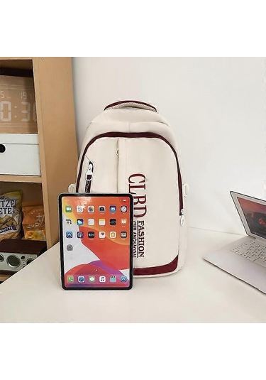 Ganzhoushop Yüksek Değerli Okul Çantası Instagram Kore Tarzı Sırt Çantası Erkek Büyük Kapasiteli Kampüs Ortaokul Lise Sırt Çantası Kore Tarzı Basit Okul Çantası Krem-beyaz Çok Renkli