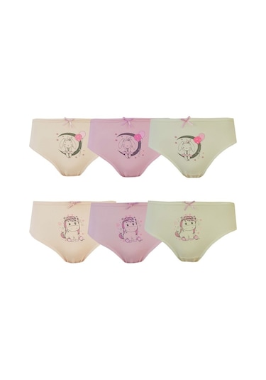 Tekkaplan 6Lı Kız Çocuk Baskılı Renkli Külot Pamuklu Likralı Slip