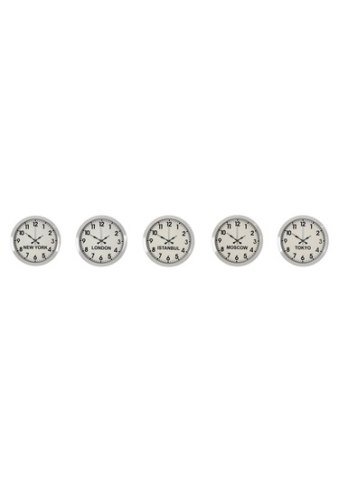 Beyaz Premium Tasarım 36 Cm Metal Dünya Saatleri 5 Li Set