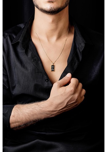 14 Ayar Altın Külçeli Çubuk Zincir Erkek Kolye Pembe Altın