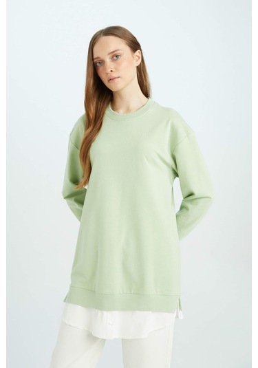 DeFacto Regular Fit Bisiklet Yaka Basic Düz Sweatshirt Tunik A9529AX24AUGN1207 Yeşil DeFacto Regular Fit Bisiklet Yaka Basic Düz Sweatshirt Tunik A9529AX24AUGN1207 Yeşil