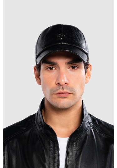 Tamer Tanca Erkek Hakiki Deri Siyah Devekuşu Şapka 524 1012 Sapka Sk20-21 Syh V/d Kusu Siyah