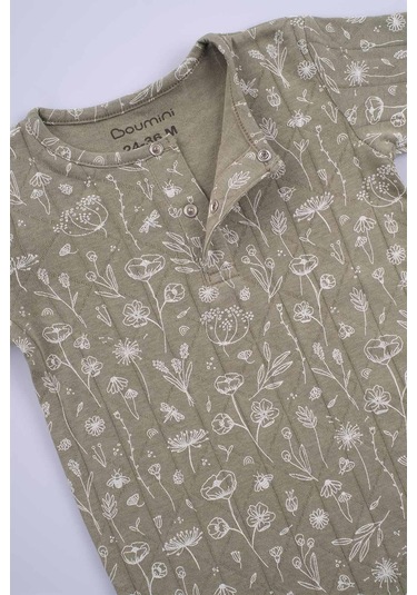 Boumini Bebek Kısa Kollu Şort Tulum Doğal Pamuk Wild Flowers Haki - Haki