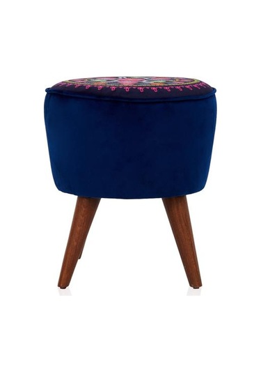 Just Home Retro Yuvarlak Etnik Puf - Renkli Renkli