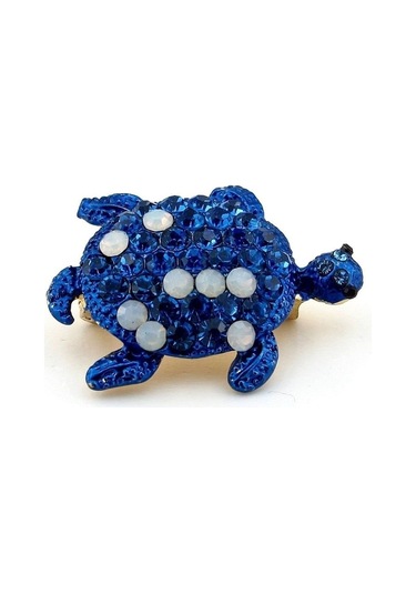 Solfera Mavi Beyaz Renkli Su Kaplumbağası Okyanus Zirkon Taşlı Broş Rz199