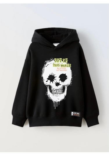 Kurukafa Kapüşonlu Çocuk Sweatshirt Siyah