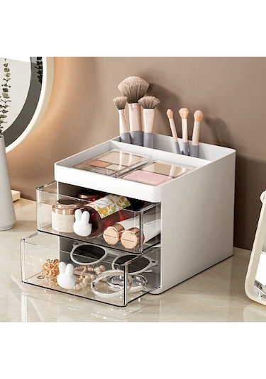 Anjiexun Masaüstü Saklama Kutusu Tüp Şeffaf Çekmeceli Tavşan Saklama Kutusu Mavi Mavi