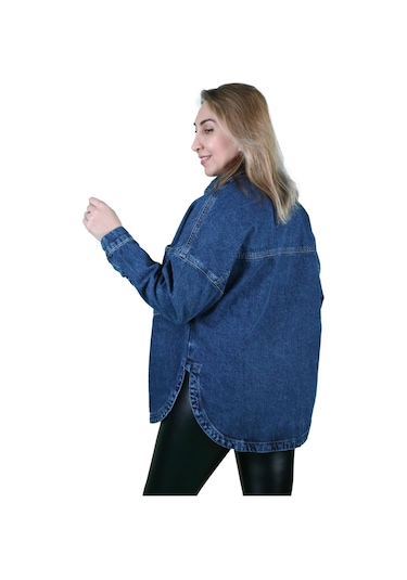 Oversize Kadın Jean Ceket Koyu Mavi 001