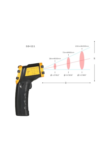 Xindoker Endüstriyel El Tipi Kızılötesi Sıcaklık Ölçer -50 390 C, Dokunmadan Hızlı Ölçüm, 12:1 Mesafe-oran, 500ms Yanıt Süresi, Pil Dahil Değil Ae320