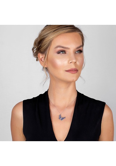 Mavi Zirkon Taşlı Zarif Tasarım 925 Ayar Gümüş Kelebek Kolye (459601781)