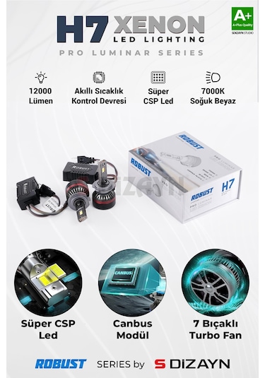 S-dizayn Pro Luminar H7 Led Xenon / 60w / 12000lm / 7000k A+ Kalite