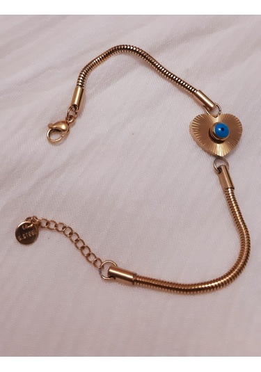 Giftworld Çelik Gold Nazar Boncuklu Kalpli Bileklik Altın
