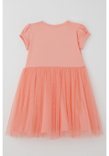 Breeze Kız Çocuk Elbise Çiçek Baskılı Tüllü Fiyonk Detaylı 1.5-5 Yaş, Somon SOMON