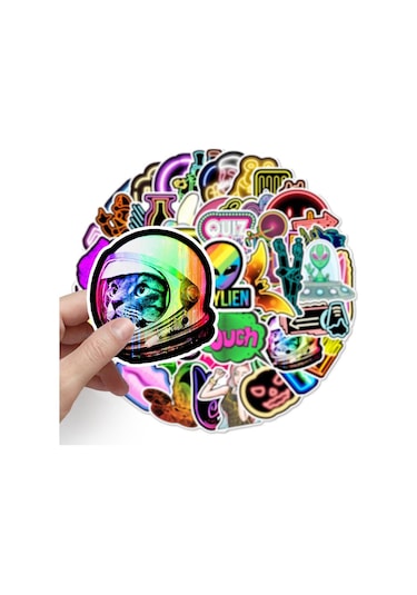 Cajuart 50 Adet Tekrarsız Neon Tarz Pvc Sticker Süs 010