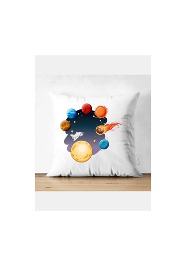 Uzay Model Kırlent Kılıfı - Uzay Yastık Kılıfı Renkli