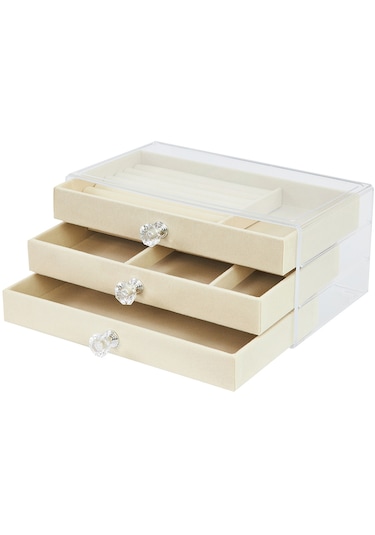 Modern 3 Çekmeceli Takı Mücevher Kutusu Organizer Düzenleyici Beyaz