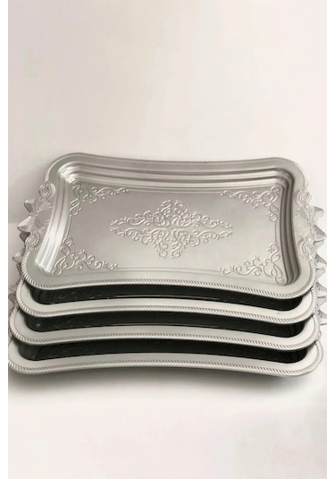 6 Adet Dikdörtgen Sunum & Servis Tabağı Kahve Sunum Tepsi Plastik