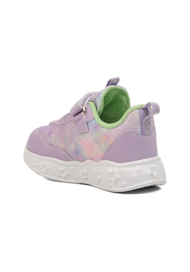 Lila Beyaz Cırtlı Işıklı Hafif Kız Çocuk Spor Ayakkabı Ruffon B Lila-Beyaz