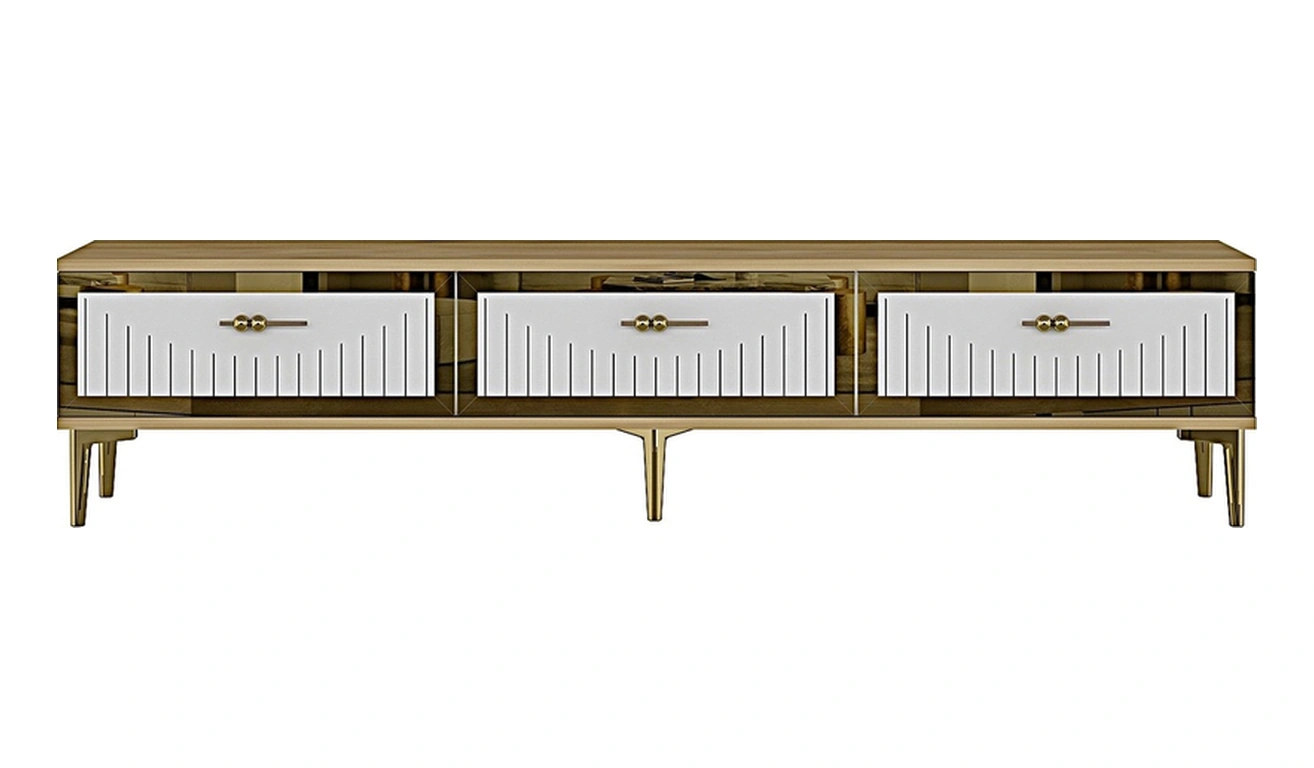 Tsa1802dbg - Tuna Tv Stand, Tv Sehpası Safirmeşe-beyaz-gold 180cm Beyaz