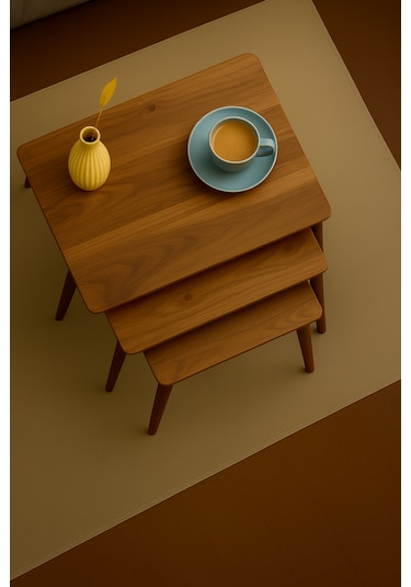 İstanbul 3'lü Zigon Sehpa %100 Mdf Ceviz/urartu