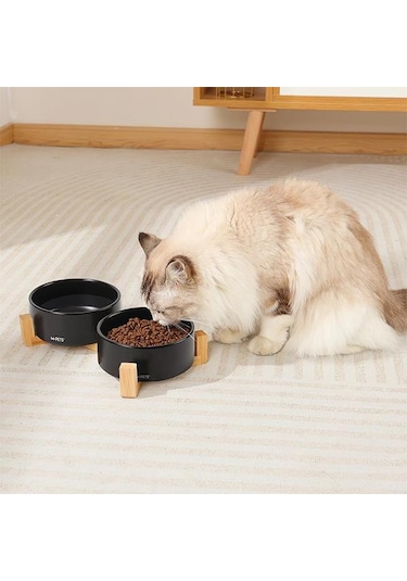 M-pets Opera Bamboo Standlı Seramik Mama Kabı 2x350ml Siyah