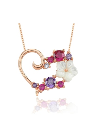 Aşk Senfonisi Manolya Çiçeği Rose Renk Flowers Gümüş Kolye