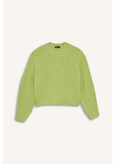 DeFacto Coool Oversize Geniş Kalıp Bisiklet Yaka Triko Kazak V1811AZNSGN597 Yeşil