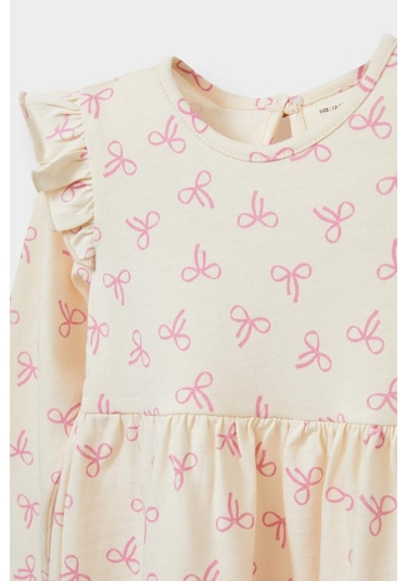 Defacto Kız Bebek Desenli Uzun Kollu Elbise F4548a525auer134 Ekru