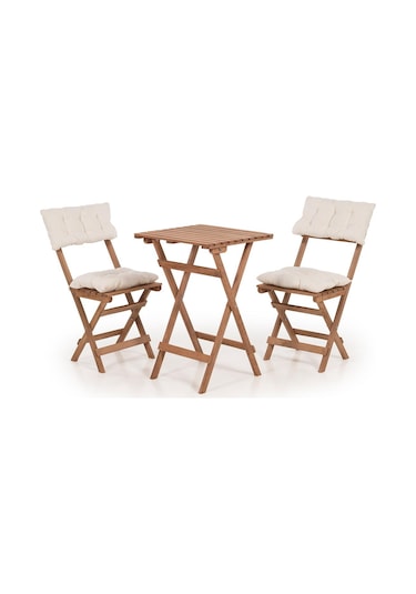 Ahşap Minderli Bahçe Bistro Masa Takımı  - Naturel