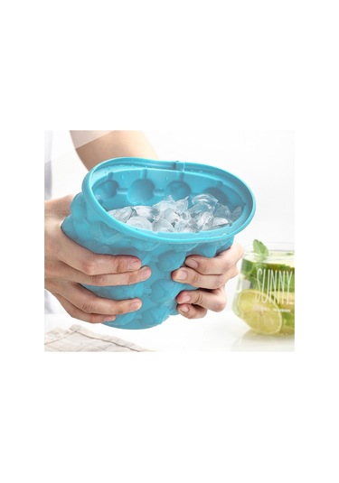 Jian Fan Kapaklıaçık Yuvarlak Silikon Buz Kovası Büyük Açık Mavi