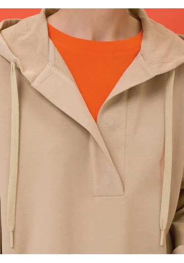 Pelican Kadın Kapüşonlu Oversize Tek Renk Sweatshirt Hoodi 147105677 Kum Rengi